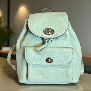Coach Mini Turnlock Rucksack Pebbled Leather Backpack Pockets Adjustable Straps